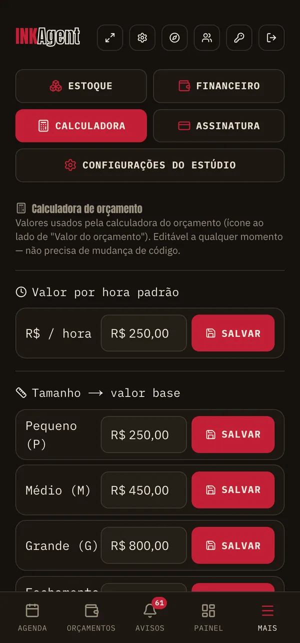 Calculadora de orçamento do InkAgent